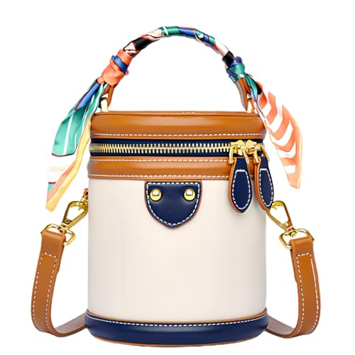 Mini Bucket Crossbody Bags for Women Vegan Leather Small Retro Shoulder Round Handle Handbag Purses with Adjustable