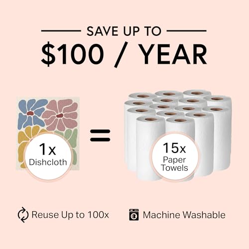 Image of Swedish Wholesale Dishcloths Reusable 8 inch x 7 inch Sponge Cloths, Bulk 10 Pack of High Absorbent Cellulose Dish & Kitchen Cleaning Hand Towels, Wring to Dry & Machine Wash, Odor Resistant, Retro Flower