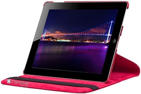 SANOXY 360 Degrees Rotating Stand Leather Smart Case for Apple iPad 2/3/4 Red Luxury Crocodile Pattern