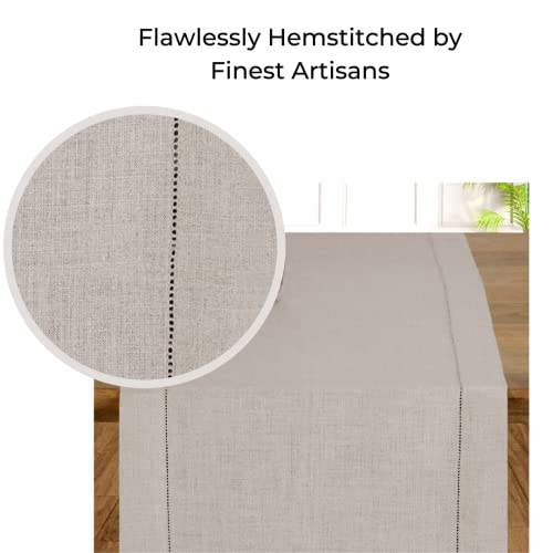 D'Moksha Homes Linen Natural Table Runner 183 CM Long, 100% Pure Linen Hemstitch Table Runner 36 x 183 cm for Dresser Dining - Image 2