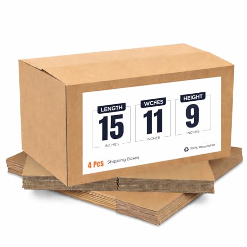 Image of 5-Ply Corrugated Box for Packaging | 15 inchx11 inchx9 inch (Pack of 4) | Brown Cardboard Packing Boxes for Shipping, Moving & Storage | Large Carton Boxes for Courier & Goods Transportation | (15L x 11W x 9H)