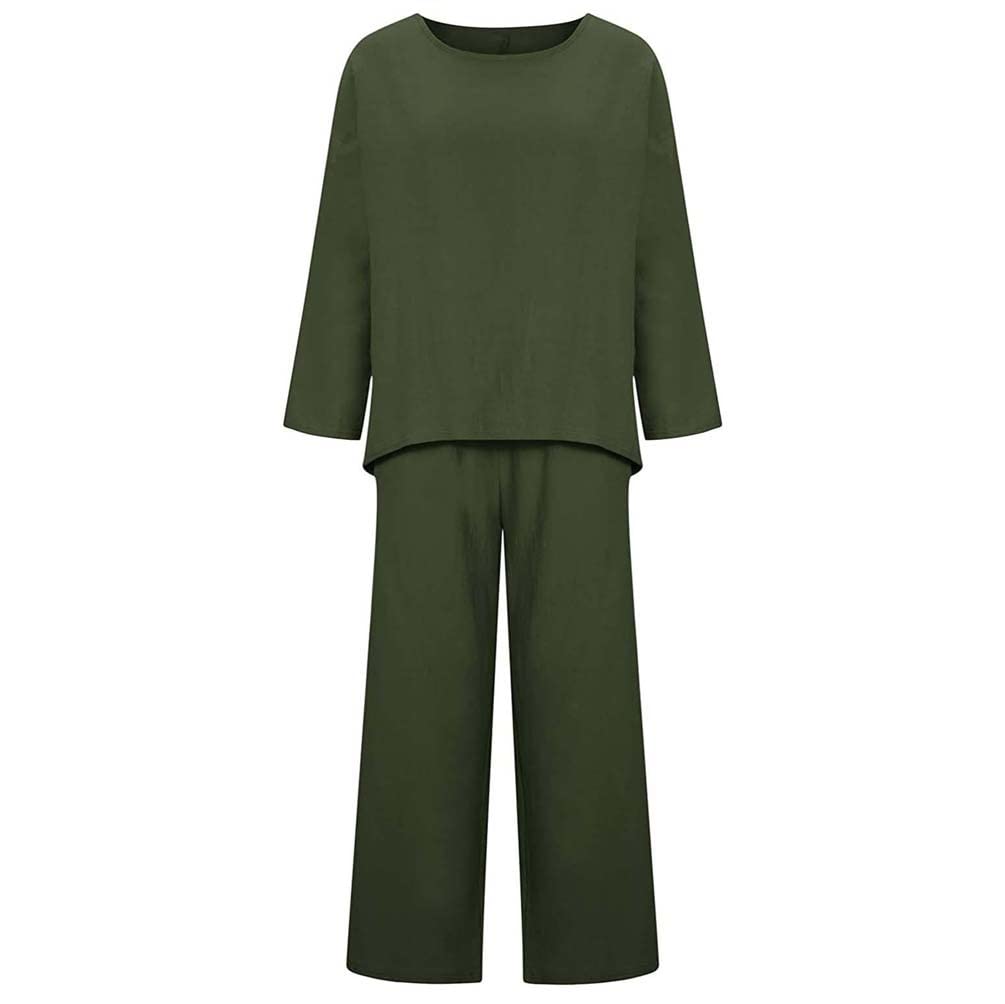 Tuta da donna Manica lunga Girocollo Tinta unita Completo in due pezzi Felpa con Jogger Tuta Set Felpa e pantaloni della tuta, Cotone e lino Completo da salotto