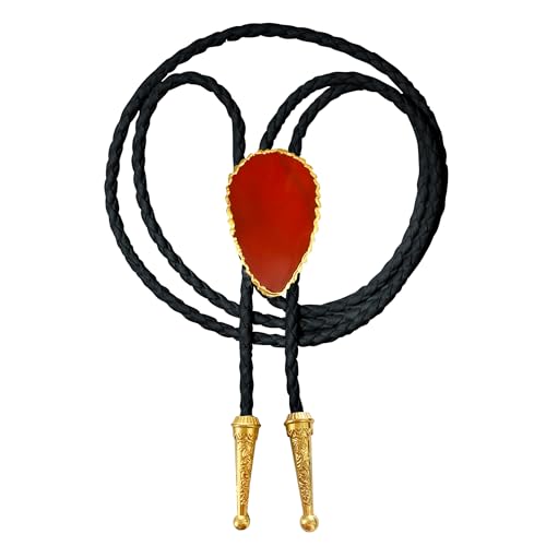 Image of Daisy Del Sol Gemstone Bolo Tie Braided Vegan Faux Leather Natural Stone Gold Handmade Necklace Adjustable Boho Western Jewelry