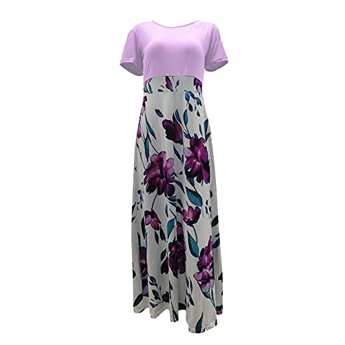 ORT Vestido feminino estampado floral com manga de cor combinando, vestido longo e curto, saia vesti