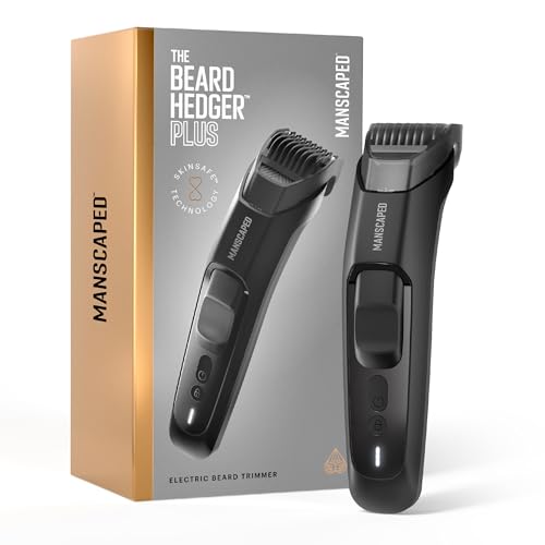 MANSCAPED The Beard Hedger PLUS Mens Adjustable Beard & Mustache Trimmer with 14 Length Settings (120mm) Stainless Steel Blade Waterproof Cordless Grooming Travel Lock USB-C Rechargeable