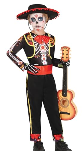 FIESTAS GUIRCA Déguisement pour garçons squelette Mariachi - Costume mexicain jour des morts - Costumes d'Halloween pour garçons Âge 10-12 Ans