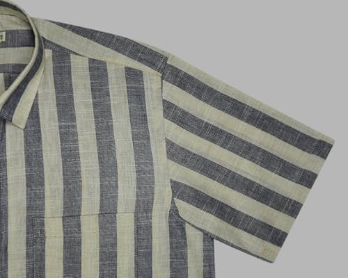 Image of GHPC Cotton Linen Striped Half Sleeves Regular Fit Formal Shirt for Men