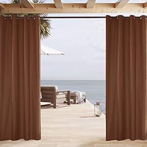 ele ELEOPTION Outdoor gordijn waterdicht outdoor gordijn met tule voor veranda, pergola, cabana, overdekt terras, tuinhuisje, dock en strand huis (4 stuks 137 x 213 cm, koffie)