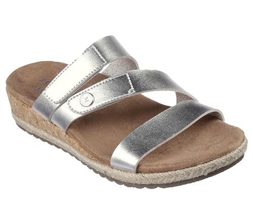 SKECHERS Women's Martha Stewart BREEZIE-Shiny Luster Wedge Sandal, Silver, 10