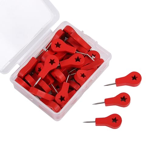 VntMQP Lot de 40 punaises rouges en bois pour tableau en liège, tableau noir, carte murale, plaque de liège, calendrier, photos