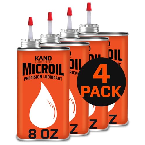 Kroil Microil Precision Lubricant - Low Viscosity Drip Oil - Anti-Rust Lubricant for Clocks, Watches, Micrometers & Small Mechanisms - Home & Industrial Use - Drip Can - 8 oz - 4 Pack (AZMC081C4)