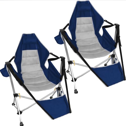 Romswi 2Pk Aluminum Hammock Camping Chair with Footrest, Oversized Portable Swinging Chair with...