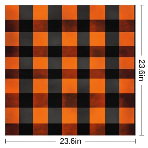 Black Orange Plaid Pattern Square Silk Scarf for Women, 23.6" Lightweight Fashion Scarves Wraps, Silk Like Hair Neck Scarf Headband Bandanas for Ladies2