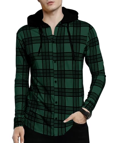 Image of Noble Monk Men's Cotton Blend Hooded Neck Full Sleeve Shirt | Regular Fit | Checkered Pattern | Casual Shirt