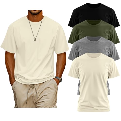 Neer 4 Pack Men's Big and Tall Shirts Summer Cotton Short Sleeve Tee Crew Neck Casual Top Basic Oversize T Shirts2