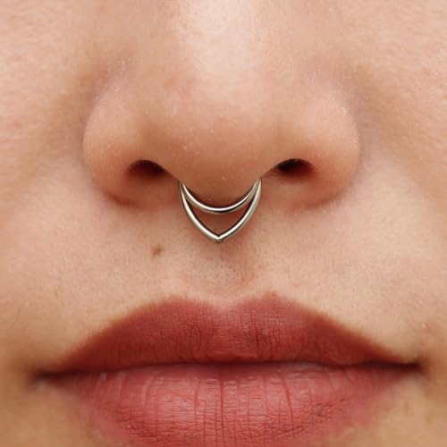 16G Titanium Septum Rings Double Septum Jewelry Daith Piercing Jewelry Silver Gold Hinged Segment Helix Clicker Piercing Jewelry 8 mm 10 mm Seamless Ring Hypoallergenic Jewellery for Her2