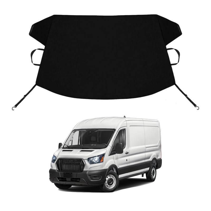 Image of Transit Custom Windshield Cover for Ice and Snow Fo-rd Transit Heavy Duty 600D Oxford Fabric Windshield Protector Fit Waterproof Hail Frost Cover Winter Car Accessories