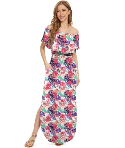 Image of LILBETTER Womens Off The Shoulder Ruffle Party Dresses Side Split Beach Maxi Dress