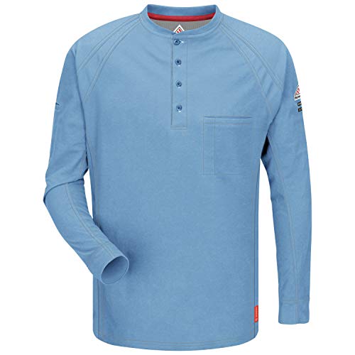 Bulwark Men's Size Big and Tall Iq Series Long Sleeve Comfort Knit Henley, Blue, Large