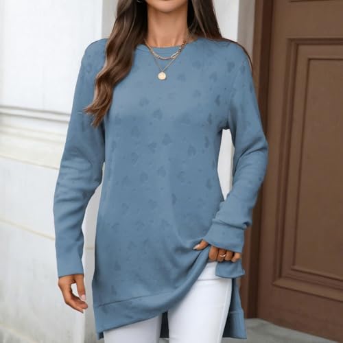 Women Long Sleeve T Shirts Solid High Neck Soft Basic Tee Loose Fit Casual Slit Tops Fall Winter Fashion Clothes Top2