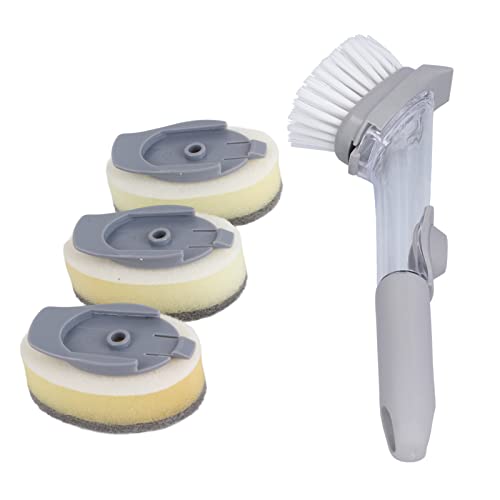 Image of Topyond Soap Dispensing Dish Brush with Handle, Dish Scrubber with 4 Replaceable Heads, Kitchen Sink Brush, Durability Cleaning Tool for Dishes, Pots, and Kitchen Use