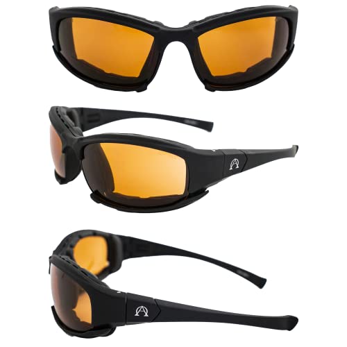 Alpha Omega AO3 Motorcycle Sunglasses Foam Padded Riding Safety Glasses Z87.1 Convertible to Goggles for Men or Women 3 Pair Black Frame w/Amber Clear & Smoke Lenses