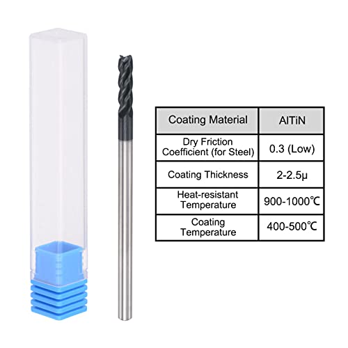 Image of uxcell Square Nose End Mill, 4mm Tip Dia Solid Carbide AlTiN Coated CNC Router Bits 4 Flute Spiral Milling Cutter HRC45 with 4mm Shank 75mm (3-inch) Length