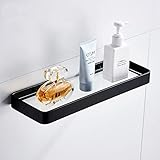 Halyuhn 15.7' Bathroom Wall Shelf, Black Shower Caddy Shelves with Tempered Glass, Bathroom Shelves Wall Mounted, Rectangle Glass Shelf for Shower Organization and Storage (1 Tier)