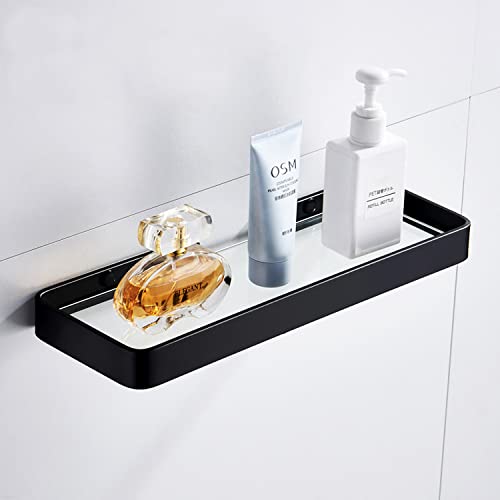 Halyuhn 15.7 Inch Glass Bathroom Wall Shelf, Black Glass Shelf With Tempered Glass, Glass Floating Shelves For Bathroom, Rectangle Glass Shelf For Bathroom Organization And Storage (1 Tier) #TOP24