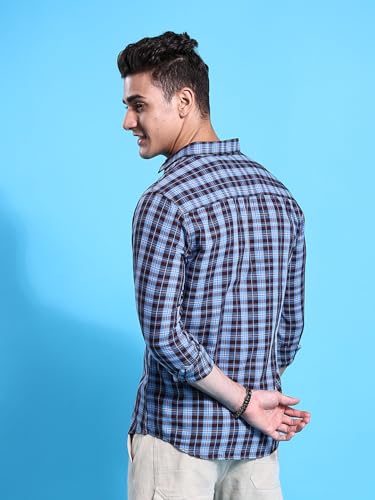 Image of The Indian Garage Co Men's Checkered Slim fit Casual Shirt Blue
