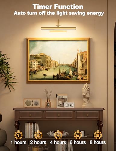Bridika Picture Light for Wall with Remote, Rechargeable Battery Operated Picture Light, 3 Color Modes and Dimmable Classic Art Lights for Paintings, Gallery, Bedroom, Bathroom with Timer Gold 1 - Thumbnail 6