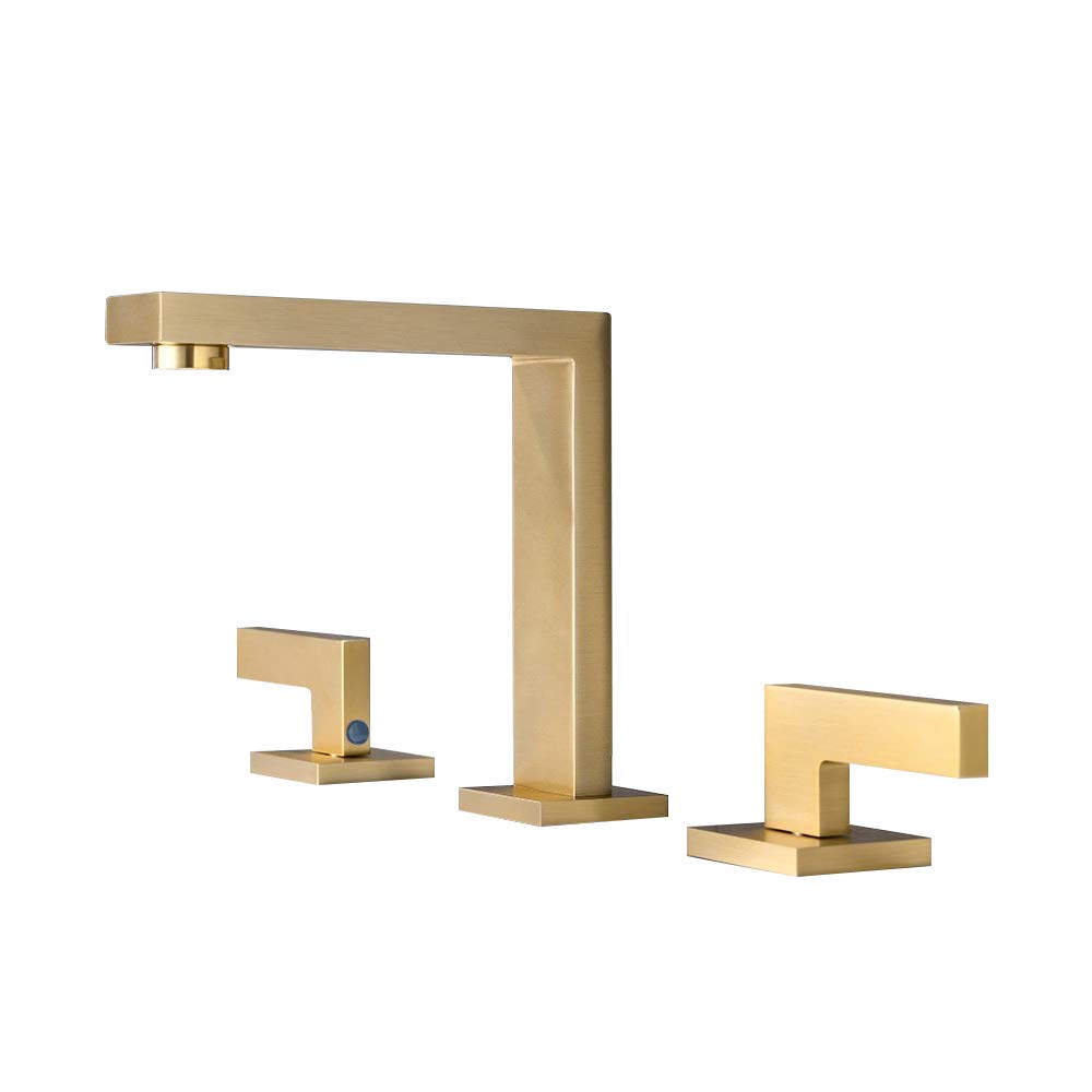 JinYuZe Commercial Bathroom Sink Faucet 3 Hole Two Handle Widespread Lavatory Faucets Deck Mount Basin Mixer Tap Faucet (Brushed Gold & Champagne Bronze)