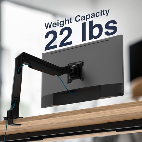 Image of Desky Single Monitor Arm - VESA Mount 17 inch-32 inch Screen Full Motion Desk Clamp & Grommet Base - Adjustable Tilt, Swivel, Rotation - Matte Black