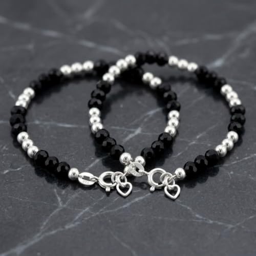Image of Parnika (Formerly MJ 925 Traditional Silver & Black Crystals Baby Nazariya Kids Silver Bracelet in Pure 92.5 Sterling Silver for Kids - One pair