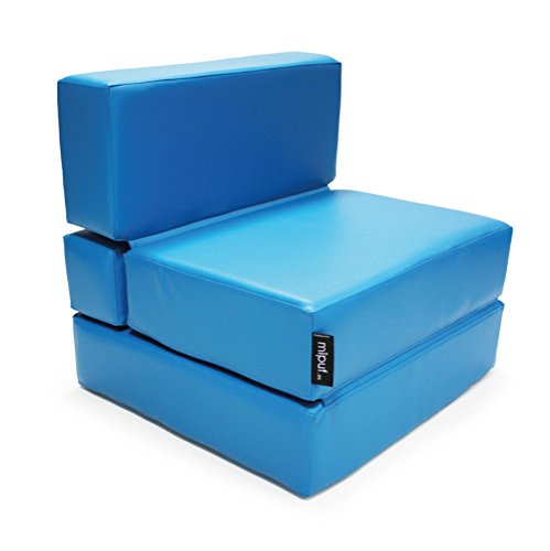 MiPuf - Sofá Puf Cama Plegable - 190x80x20 cm - Tejido Polipiel Alta Resistencia - Doble Costura - Interior Foam Alta Densidad - Azul Turquesa - 4 años de Garantía