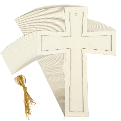 Beeveer 48 Pcs Unfinished Wooden Crosses for Crafts Layered DIY,Classic