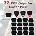32pcs Guitar Picks Grips, Large Silicone Soft Grips with 3 Guitar Picks, Non slip and Self-Adhesive, Help You Holding the Guitar Pick Tightly,Black