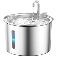 oneisall Katzenbrunnen Edelstahl, 2L Trinkbrunnen für Katze, Extrem Leiser Katzen Trinkbrunnen mit Wasserstandsfenster, katzentrinkbrunnen mit 3 Filtern, Spülmaschinenfest, LED Licht