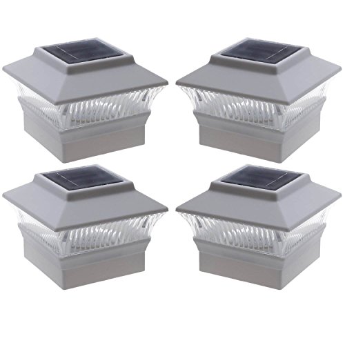 Xiong's Trading (4 Pack) Solar Power Square White Outdoor Garden Deck 4x4 PVC Fence Post Light
