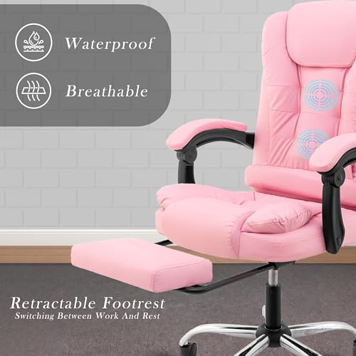 Image of Casa Copenhagen Italia Leatherette Office Chair for Work | Boss Chair, Luxurious Cushioned Arms & Seat, 2 Point Back Massager, Adjustable Leg Rest, Heavy Duty Metal Base (Pink)