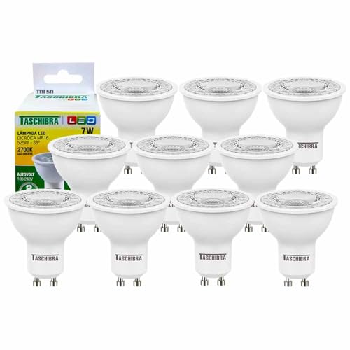 Kit 10 Lâmpada Led Dicroica Gu10 7w 2700k Luz Quente Bivolt