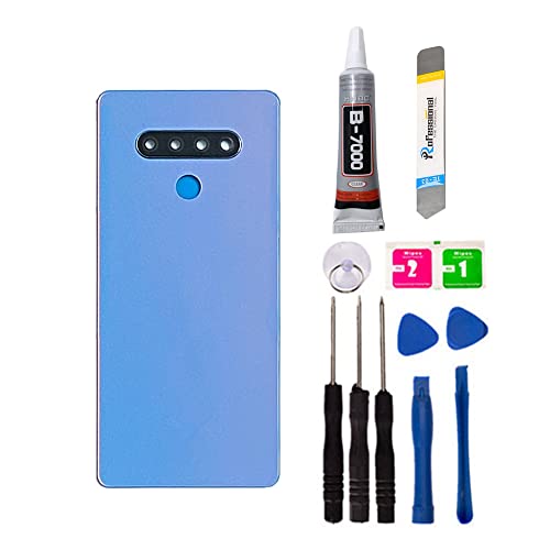 Replacement Repair Battery Back Glass Cover Back Replacement for LG Stylo 6 Q730, with Tape and Tools (No Fingerprint) (with Camera Lens) (Blue)