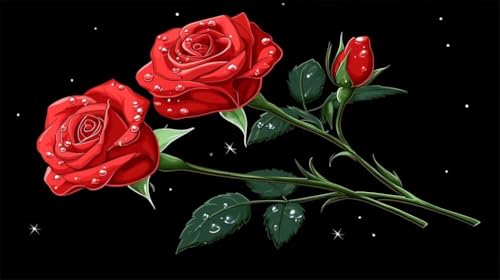 DIY 5D Adultos y principiantes Diamante Pintura Arts Taladro Completo Kits Diamond Painting Gota De Agua De Rosa Roja Imagen Pintura Para Decoración Pared Hogar Taladro Cuadrado 90x160cm AD2606