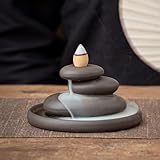 OwMell Balanced Stones Cairn Backflow Incense Holder, Ceramic Stacked Rock Zen Stone Waterfall Incense Burner for Home Decor