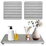 3 PCS Water Absorbent Diatomite Rectangle Coasters with Grooved Design - Thirsty Absorbing Stone Tray for Soaps Dish, Hand Soaps, Plants, Toiletries - Keep Bathroom & Kitchen Counter Tops Dry & Tidy