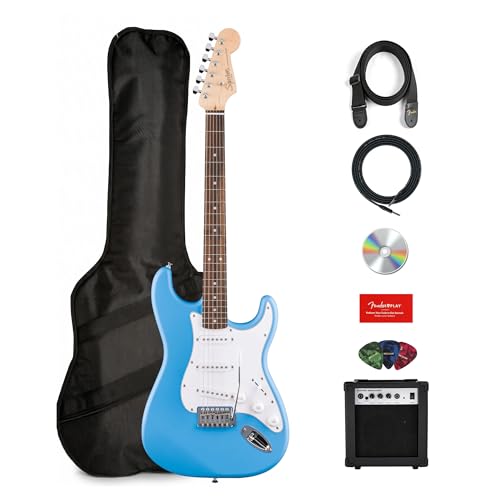 Fender Squier Stratocaster - California Blue Bundle with Amplifier, Gig Bag, Strap, Instrument...