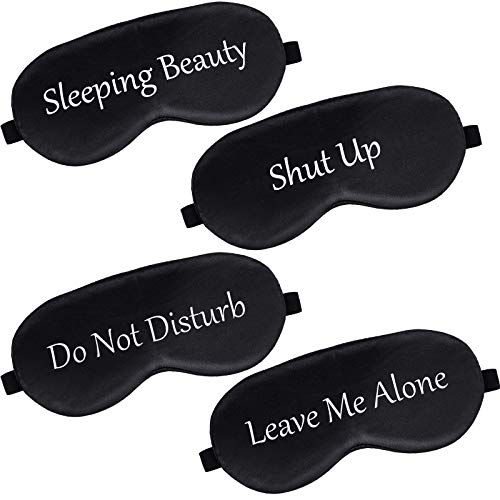 4 Pieces Funny Sleep Silk Mask with Adjustable Strap Soft Blackout Blindfold Sleeping Eye Mask for Women Men Full Night's Sleep, Travel, Nap, Meditation, Blindfold (Black)