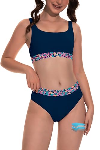 Image of Beautikini Period Swimwear Two Piece Menstrual Leakproof Swimsuit Bikini Sets Mid Waist Print Bathing Suit for Women