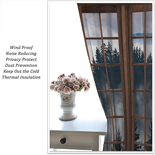 Misty Forest Landscape Curtains, Wooden Window Forest Mountain Rustic Bedroom Living Room Kitchen Blackout Curtains 42X45 Inch #TOP4