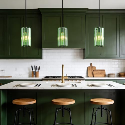 Image of Modern Crystal Pendant Light Mini Light Green Chandeliers Adjustable Pendant Lights Fixture for Kitchen Island Dinning Room Corridor Bedroom(Light Green 3-Pack)